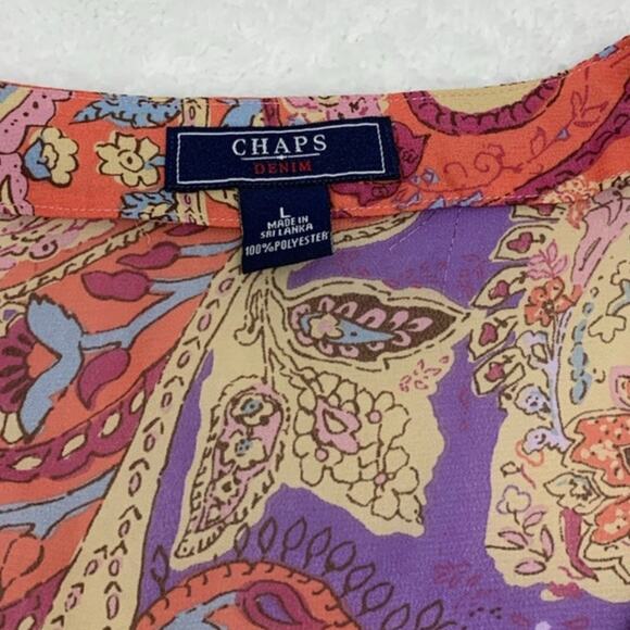 Womens Large Blouse Drawstring Waist Colorful Paisley V Neck 3/4 Sleeve Sheer - Picture 3 of 10